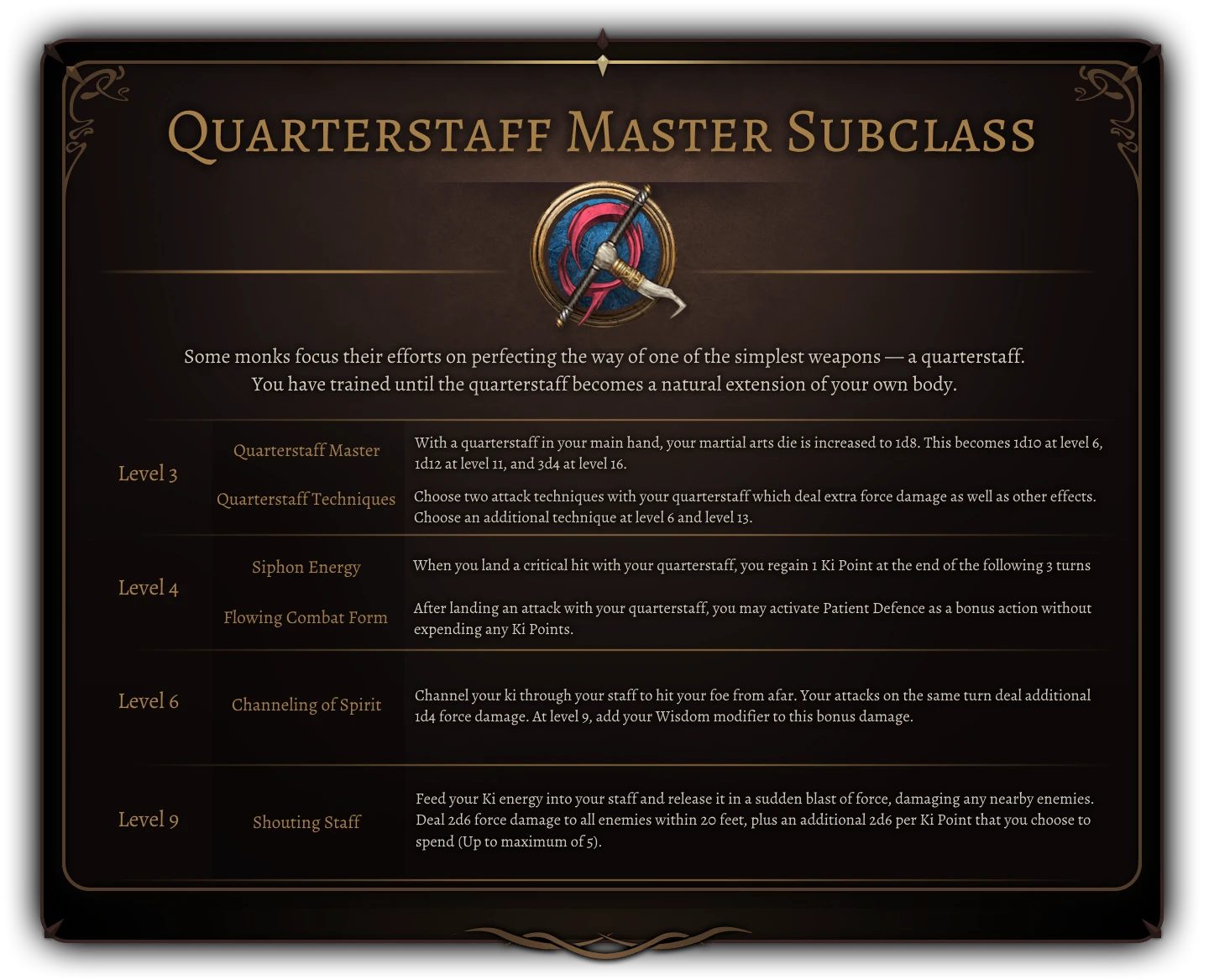 Quarterstaff Master Pathfinder Monk Subclass Reimagined At Baldur S