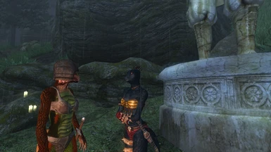 Argonians chatting at the Sheogorath shrine