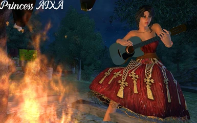 Playing guitar near the fireplace