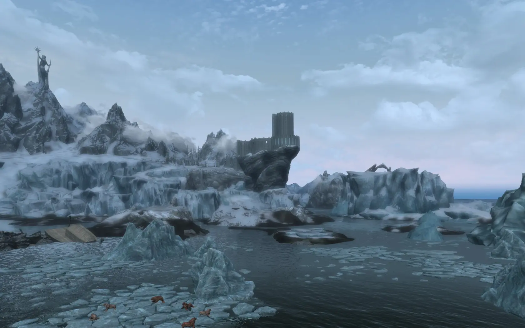 Frozen skyrim. Статуя Таллоса Винтерхолд. Винтерхолд локации. Ярл Винтерхолда скайрим. Ледники Винтерхолда.