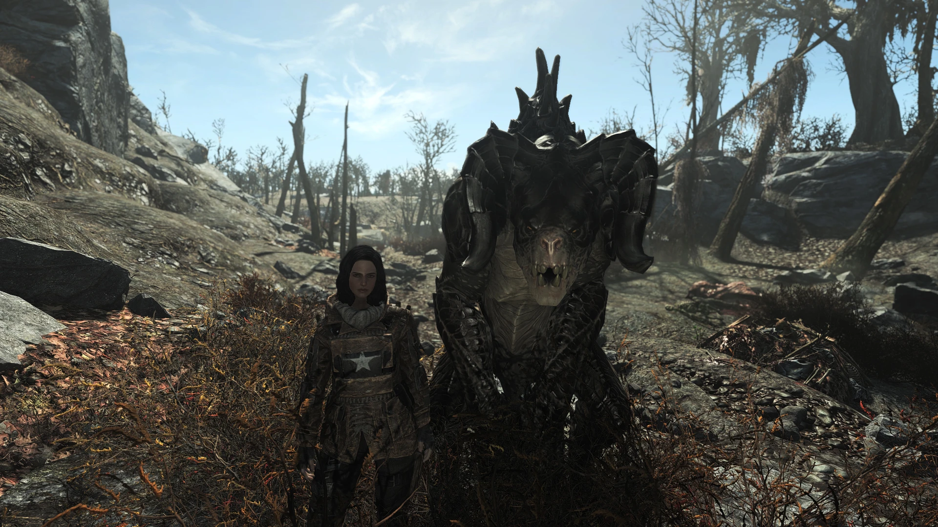 Piper poses with a friendly Deathclaw at Fallout 4 Nexus - Mods and ...