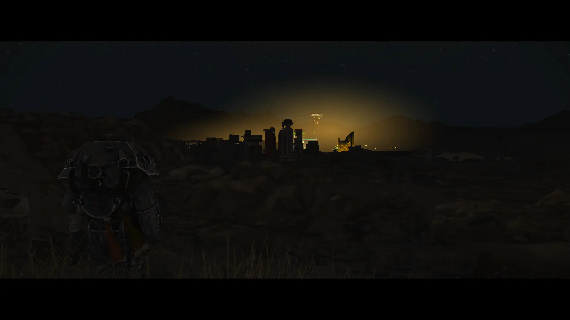 Less Empty City of New Vegas Night Skyline at Fallout New Vegas