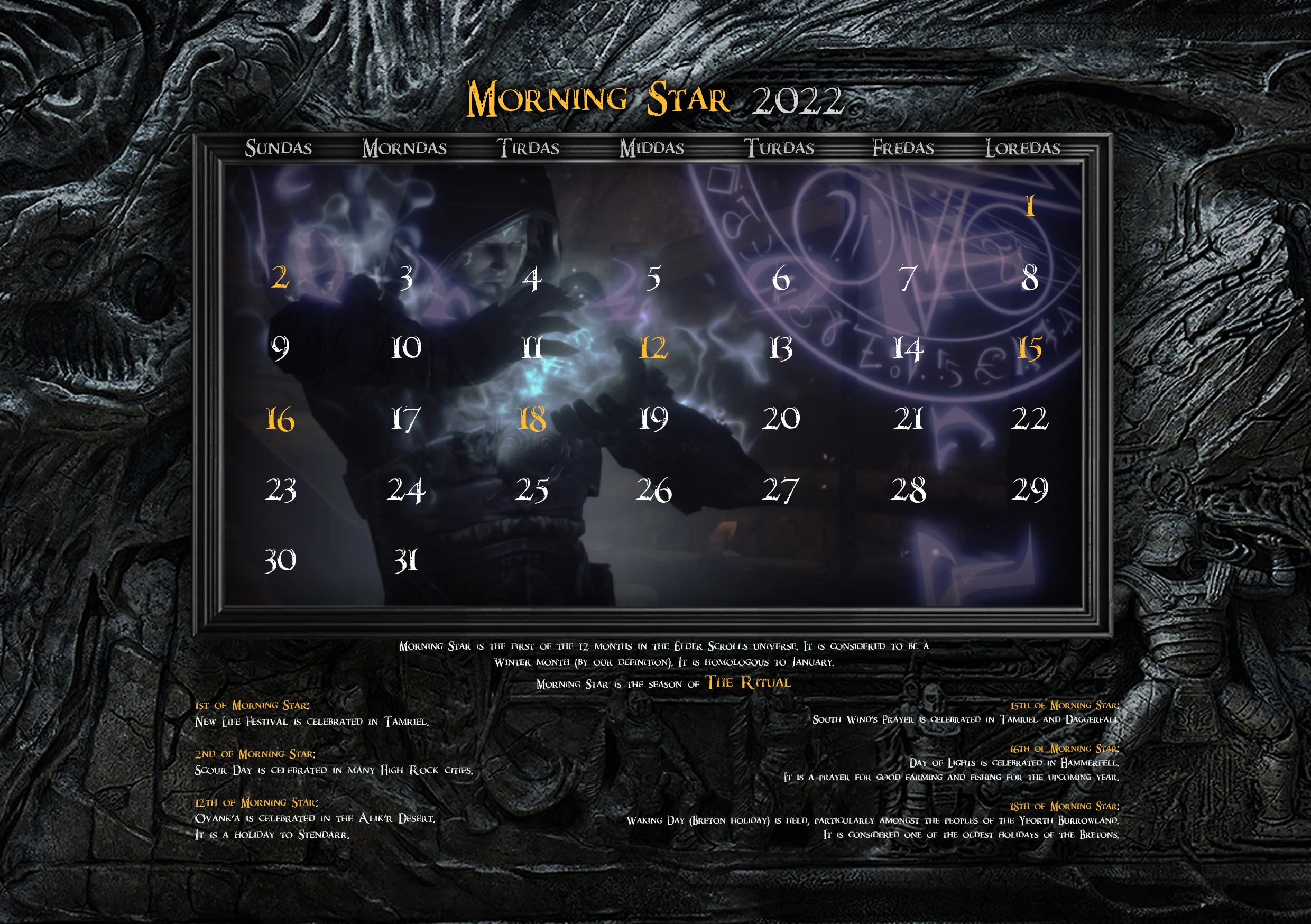 Skyrim Calendar for 2022 at Skyrim Special Edition Nexus Mods and