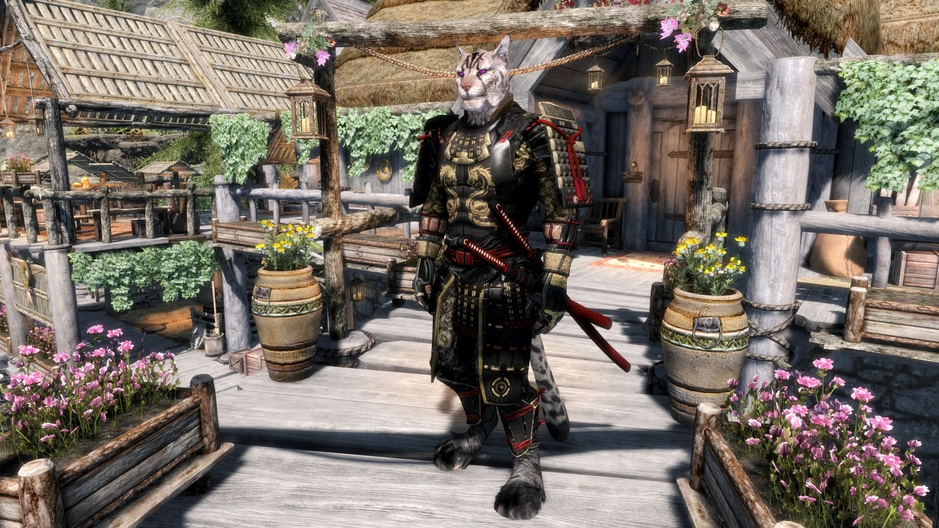 Customized Khajiit Samurai armor - Front.
