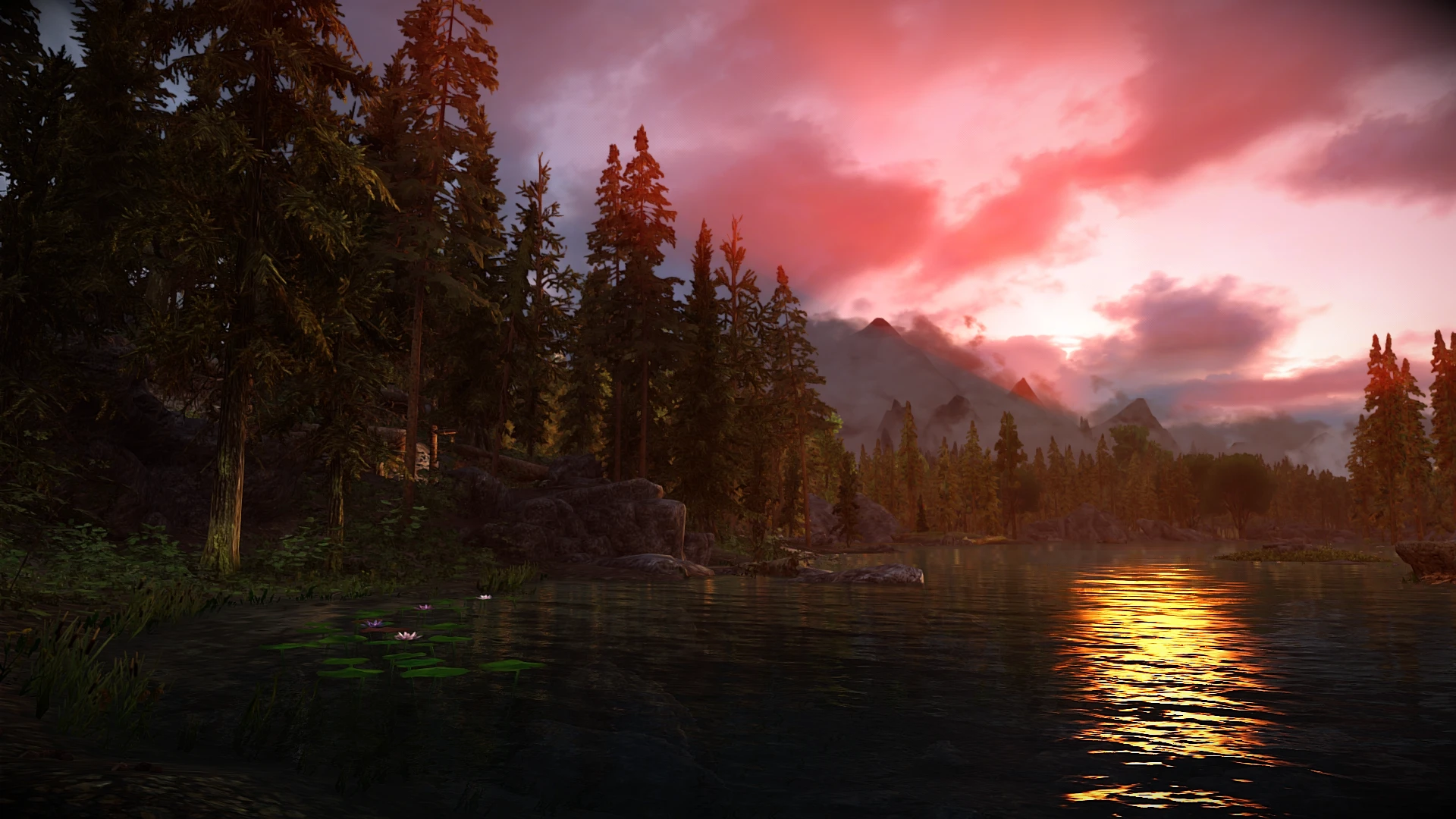 Sunset on the lake at Skyrim Special Edition Nexus - Mods and Community