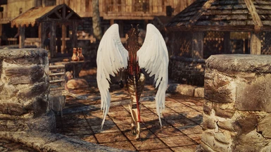 A Greater Daedra in the Riften marketplace