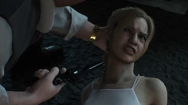 Blonde Claire Redfield with White Dress in Cutscene