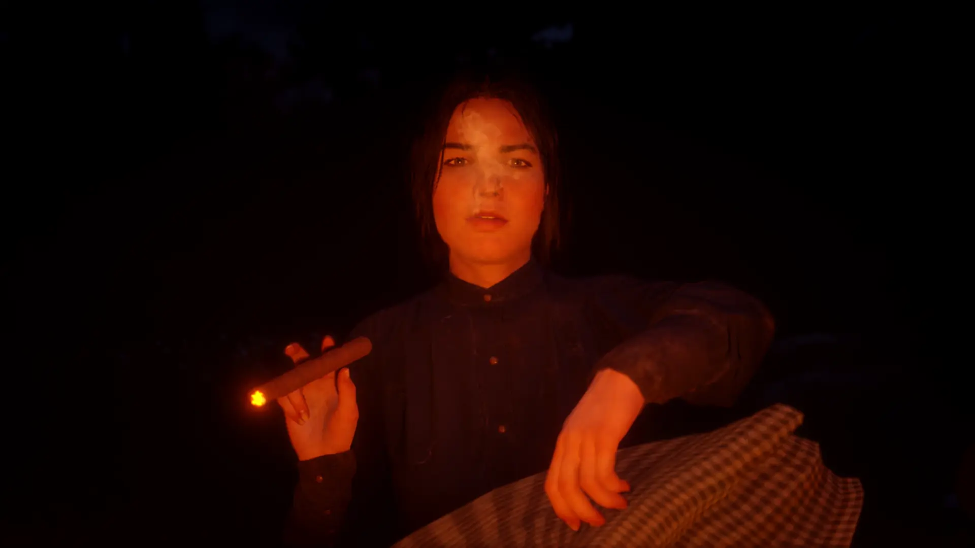 abigail sitting at the fire chilling and puffing a smoke at Red Dead  Redemption 2 Nexus - Mods and community