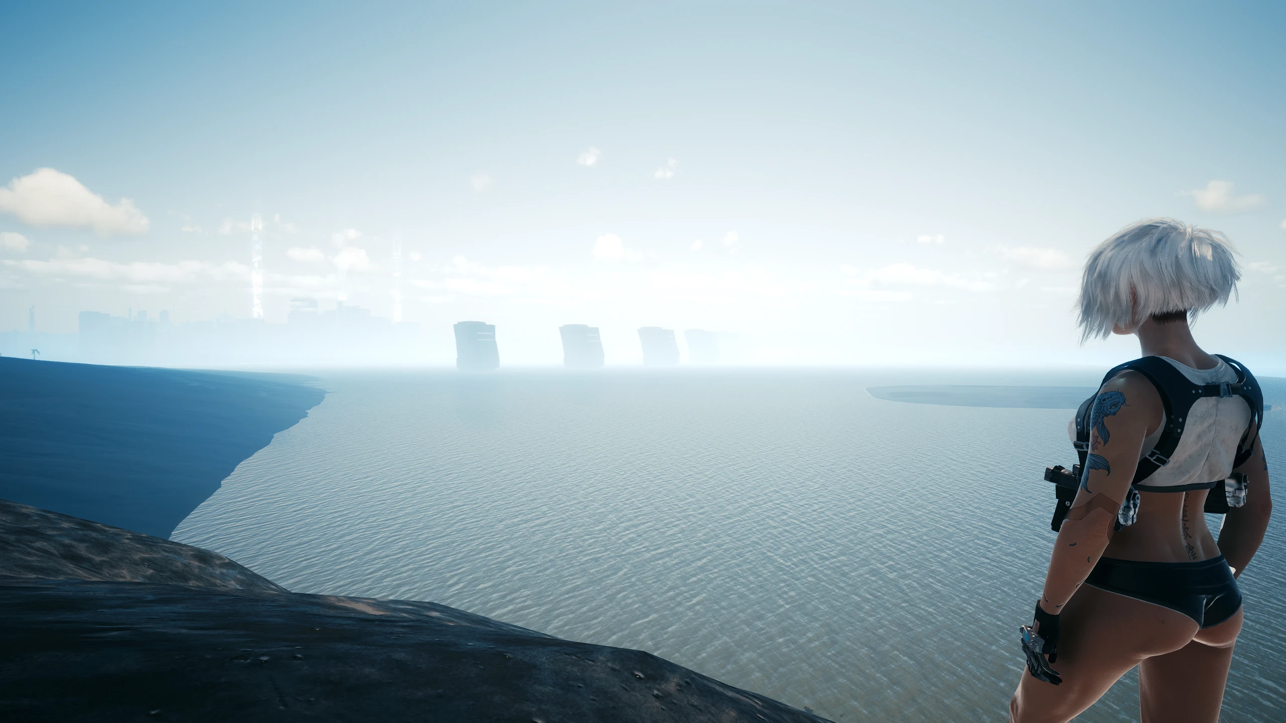 Cyberpunk 2077 animated wallpaper Sea City. 