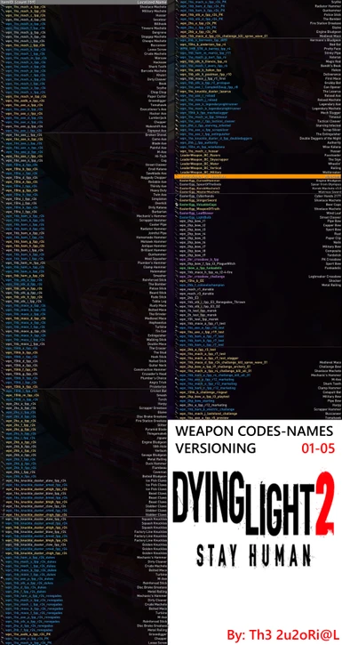 Weapon codes and their respective names-descriptions