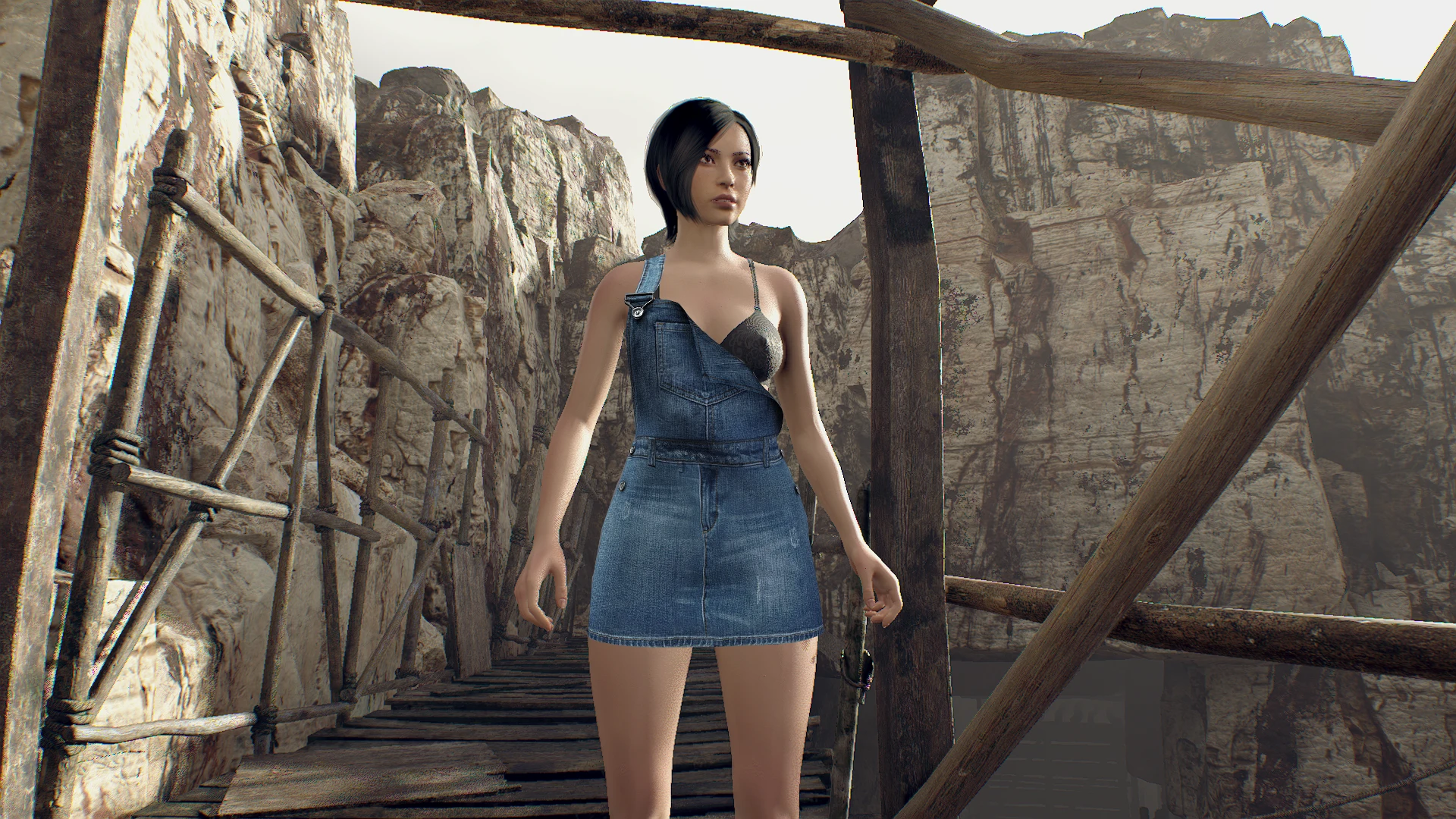 Ada in a jumper denim skirt at Resident Evil 4 2023 Nexus mods