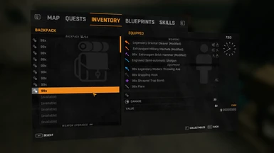 INVENTORY ERROR AND GARBAGE ITEMS FOR SMALL DEV MENU-dying light