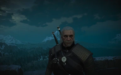 Geralt against the backdrop of the mountains