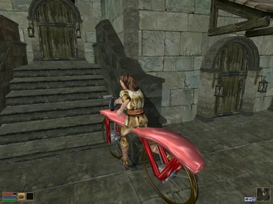 A Nord riding on his bicycle in Ebonheart