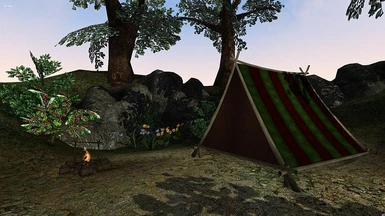 Tent with Green and Red sides color option installed