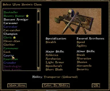 New Class Selection Menu