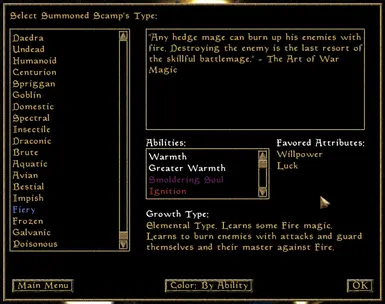 New Type Selection Menu