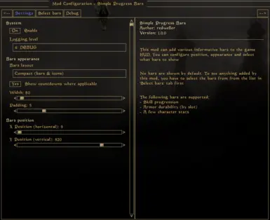 Settings screen