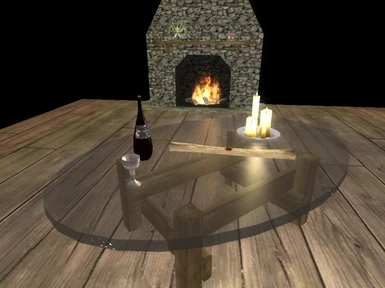 A glass topped table and fireplace created with the HMTK