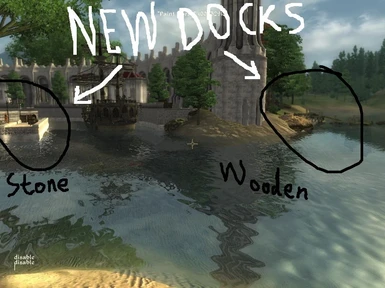 Waterfront - new STONE Docks at left - WOODEN Docks at right