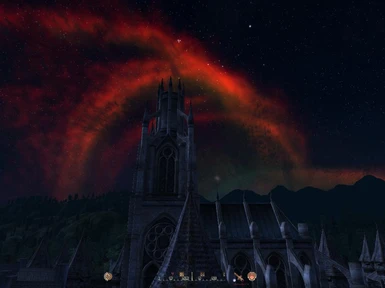 The Cathedral of Skingrad at night