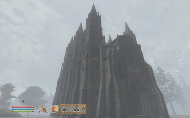 cathedral in fog
