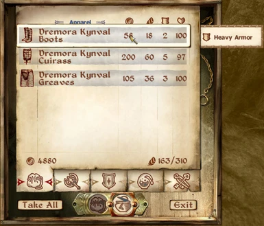 Dremora Kynval armor - loot window