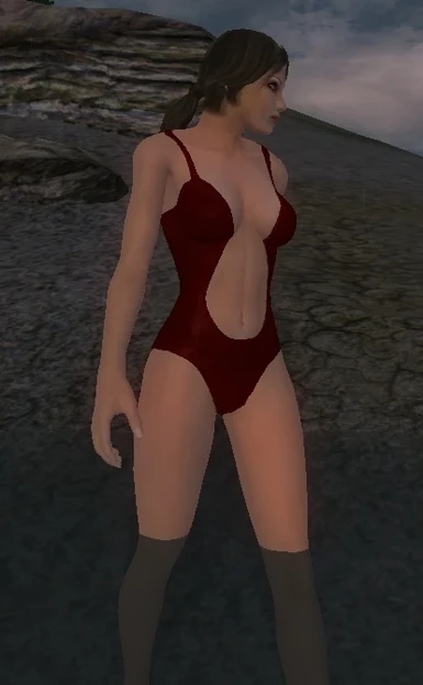 Red Swimming Bathing Suite Standing