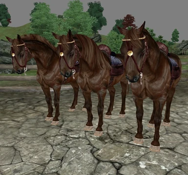 Chestnut horses - 3 mane styles