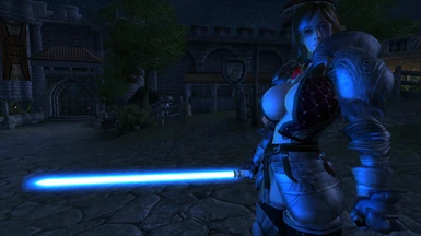 Jeanine von Hasselfal with Her Blue Lightsaber