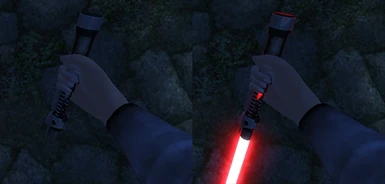 Starkiller lightsaber with glowing red crystal