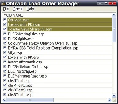 load order oblivion dlcs