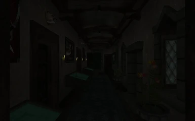 Upper level hallway in dark