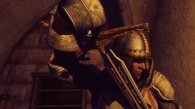 Gilded norman helm
