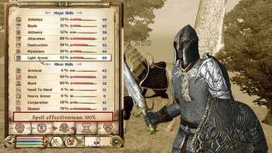 Quadratic progression type reaches 100% effectiveness at 88 light armor or 91 heavy armor skills.
