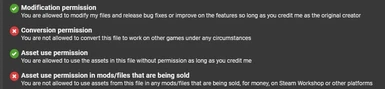 Permissions on the original mod page. 
