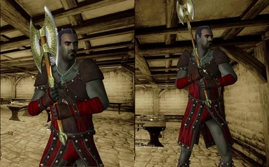 Elven battleaxe before and after.