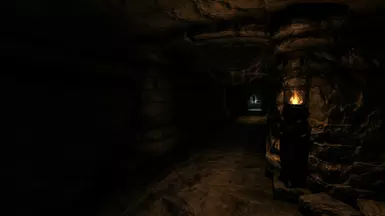 A dark hall in the dungeon, with an unfortunate soul.