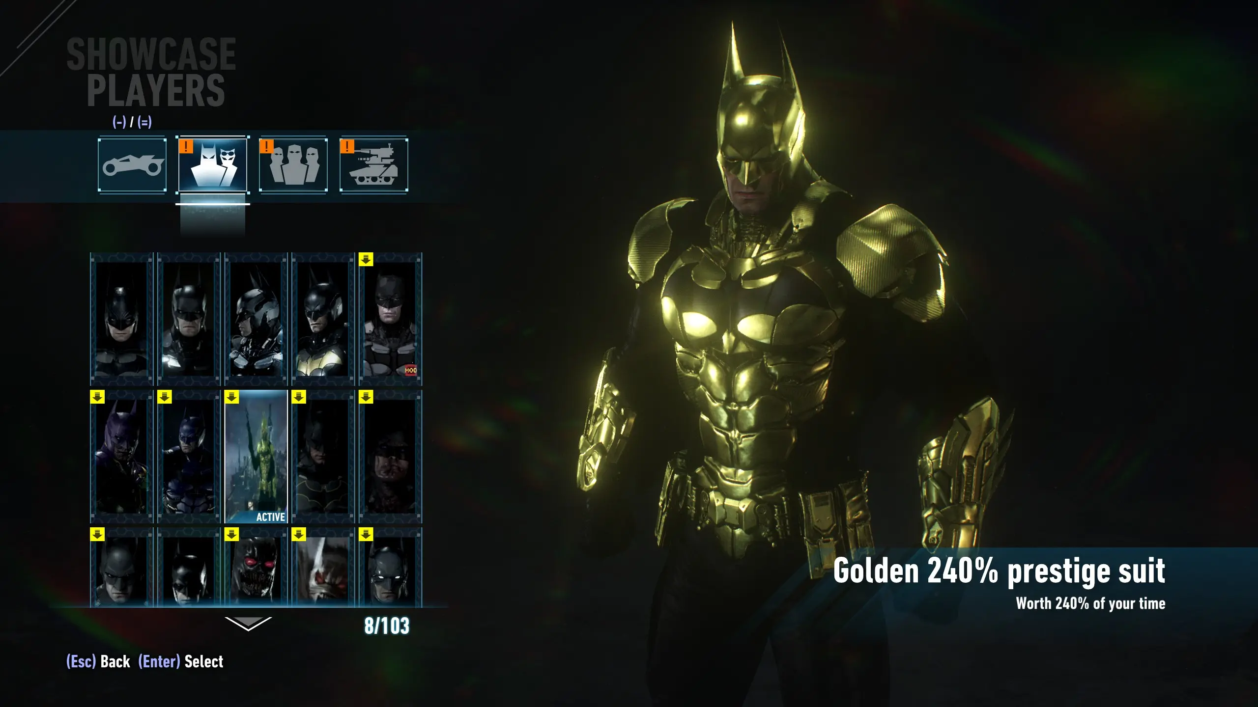 Golden 240 BatSuit (NEW SUIT SLOT) at Batman: Arkham Knight Nexus ...