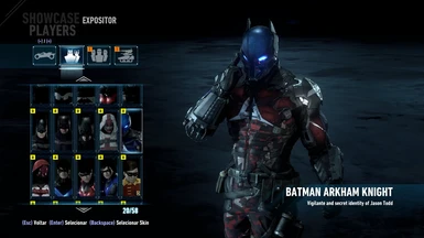 Play with other character skins for Batman via the showcase menu (no mesh-wapping).