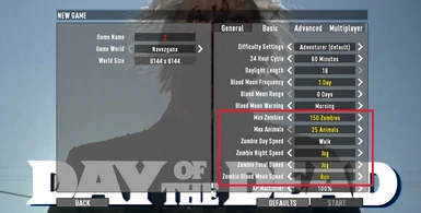 Game settings are on the Basic tab