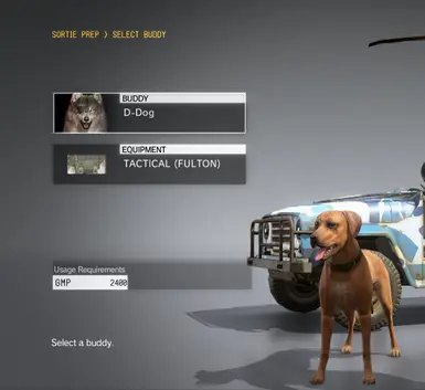 GZ Rhodesian Ridgeback D-Dog by CapLagRobin: https://www.nexusmods.com/metalgearsolidvtpp/mods/472