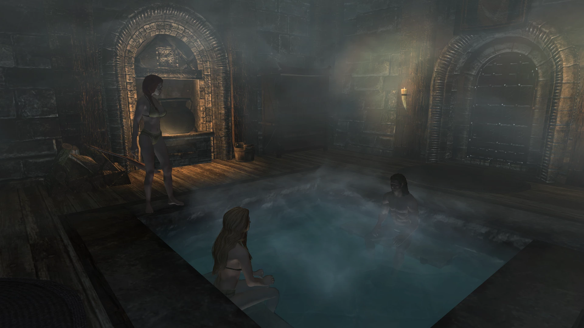 Bathing in skyrim. Скайрим Prison overhaul. Skyrim купальни. Скайрим Темница Мии. Виндхельм дворец