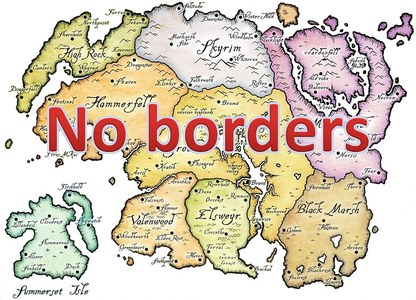 No borders. Skyrim Map with holds borders. No borders no Banks. No borders no Nations. Border region
