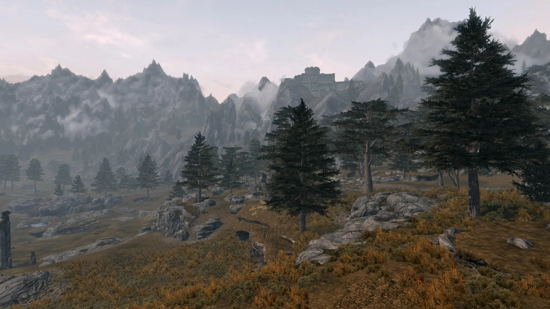 Skyrim se mountains. Скайрим пейзажи. Скайрим моды пейзаж. Скайрим мод на деревья. Скайрим мод Северные.