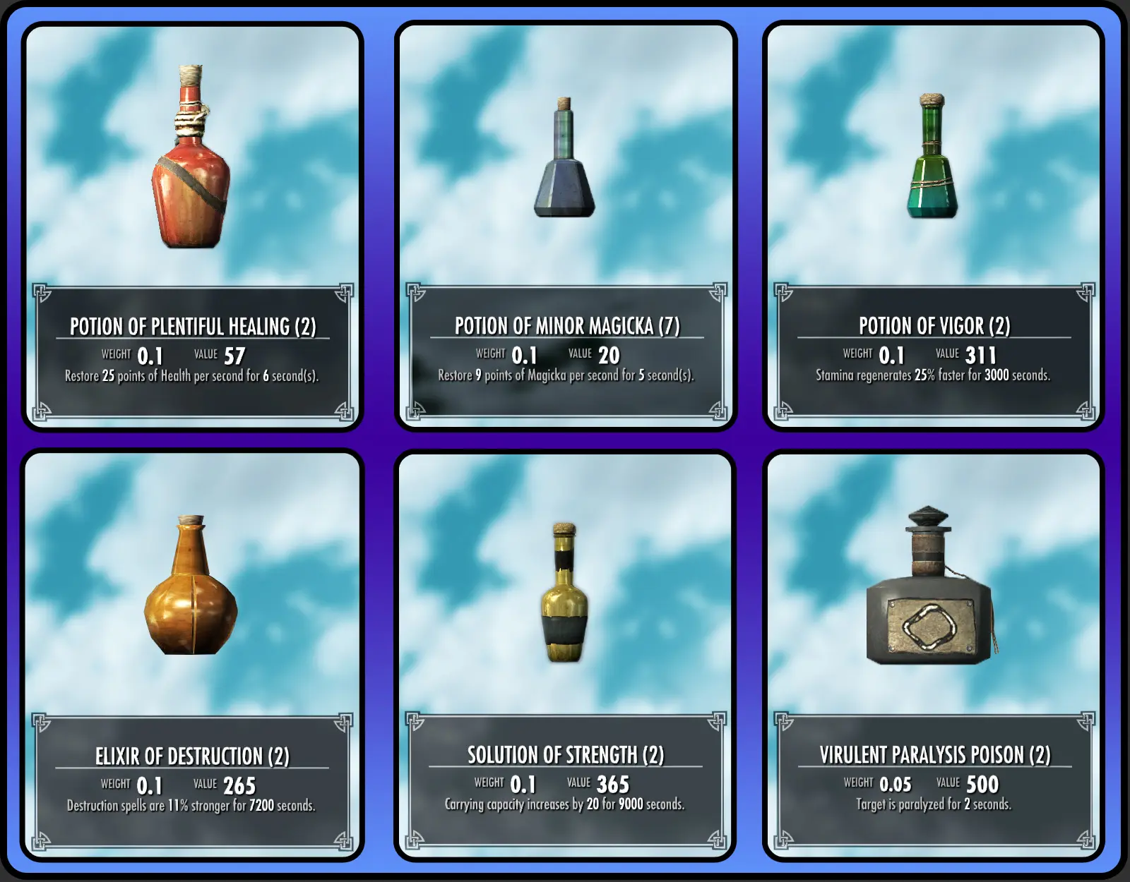 skyrim potion recipes