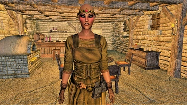 Blind Bosmer Wearing Green Bard's Dress Outfit