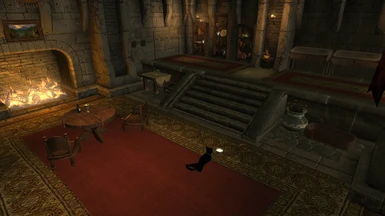 Pirate One eye, the Riften street cat (found at stable) relaxing in Skystone Castle (mod)