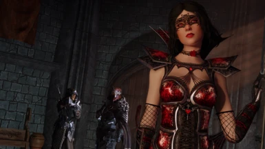 Serana wearing the Crimson Blood Armor. She has dialogue support for it, among other armor mods!
