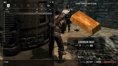 Recipes hidden when carrying no Corundum